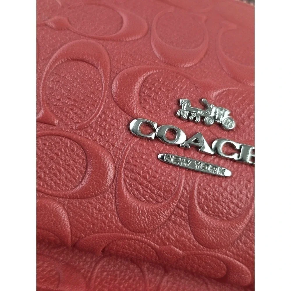 Coach Charlie Medium Backpack Red Embossed Signature C Pebble Leather F49499 Bag